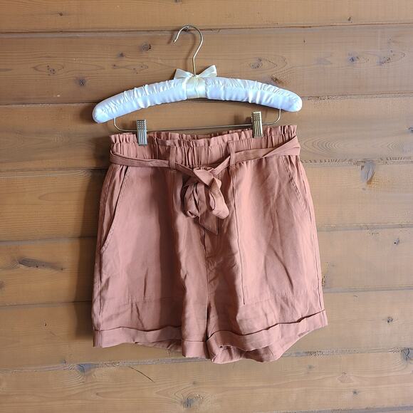 Grade & Gather Pants - Grade & Gather Shorts Belted Tie Waist Summer Cognac Medium Boho Preppy Pocket